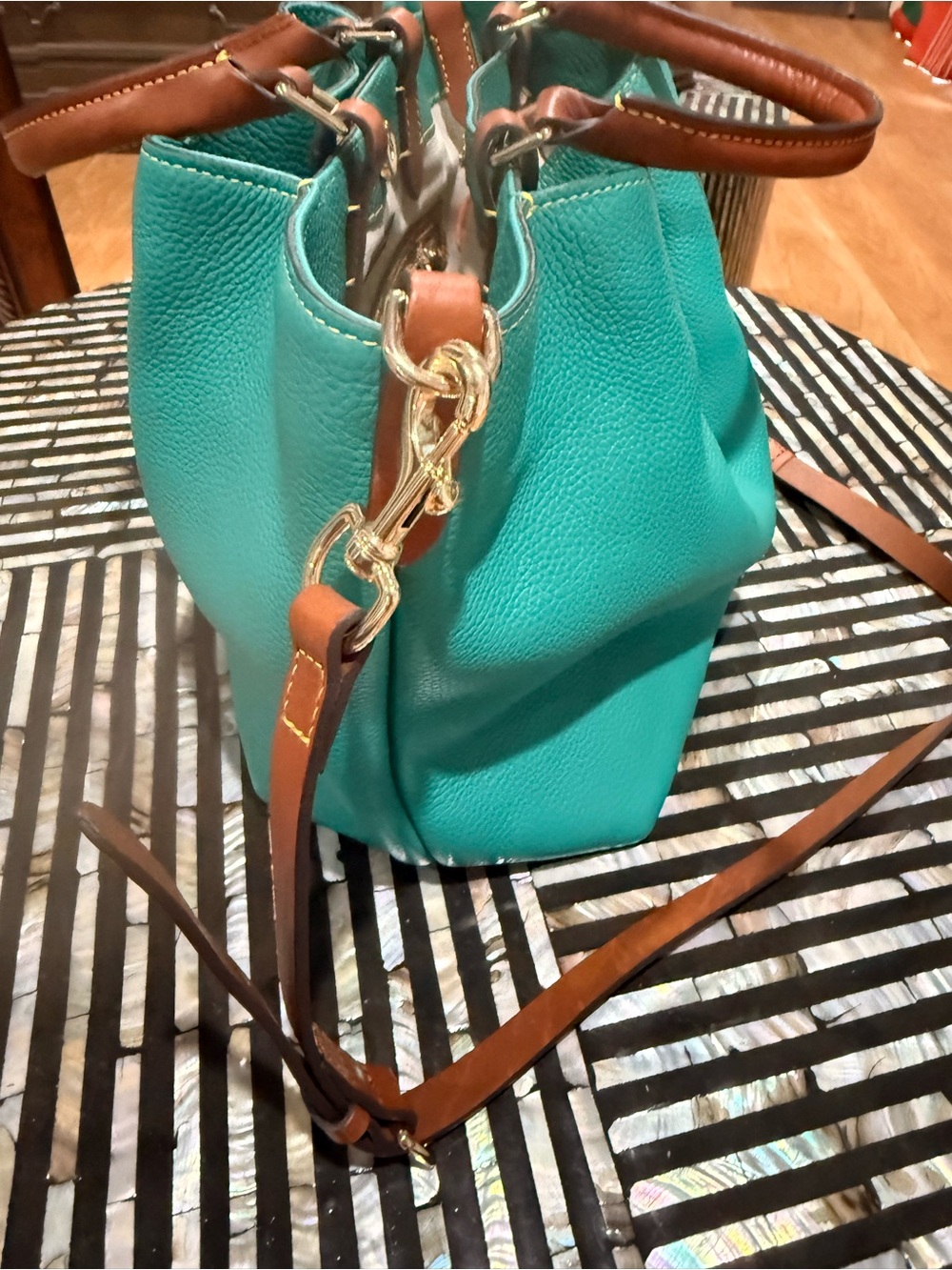 Dooney & Bourke Turquoise Pebbled Leather Shoulder Bag - Picture 3 of 5